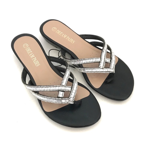 DREAM PAIRS Jeweled Sandals Black and Silver Rhinestone Women’s Size 7.5 - Picture 1 of 16